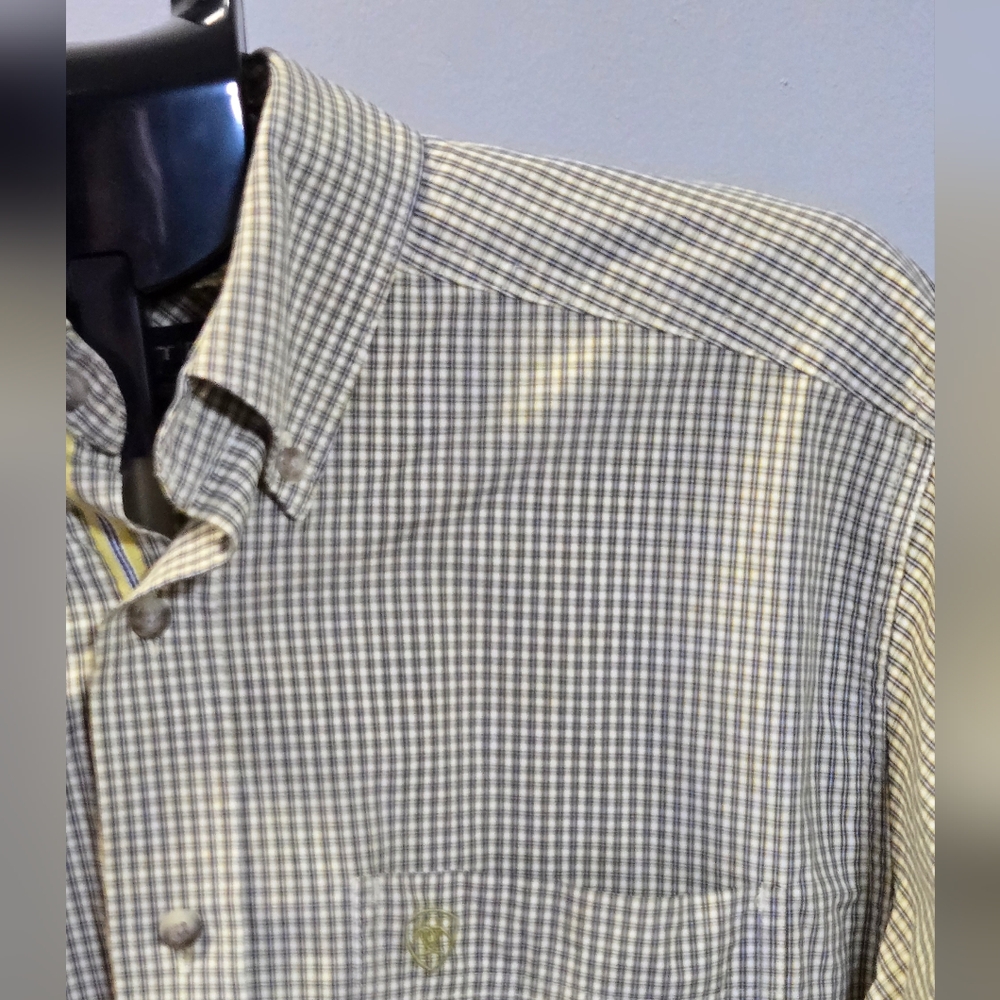 Ariat Pro Series Men's Yellow Blue & Check Long Sleeve Button Down Shirt SIZE M